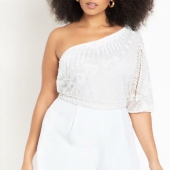 NWT Bridal Eloquii White One Shoulder Jumpsuit - Picture 11 of 14